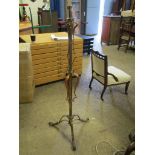 Attractive early C20th Art Nouveau style tall metal Lamp Stand, raised on three scrollwork feet with