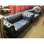 Pair of leather Chesterfield type Sofas, each approx 160cm width