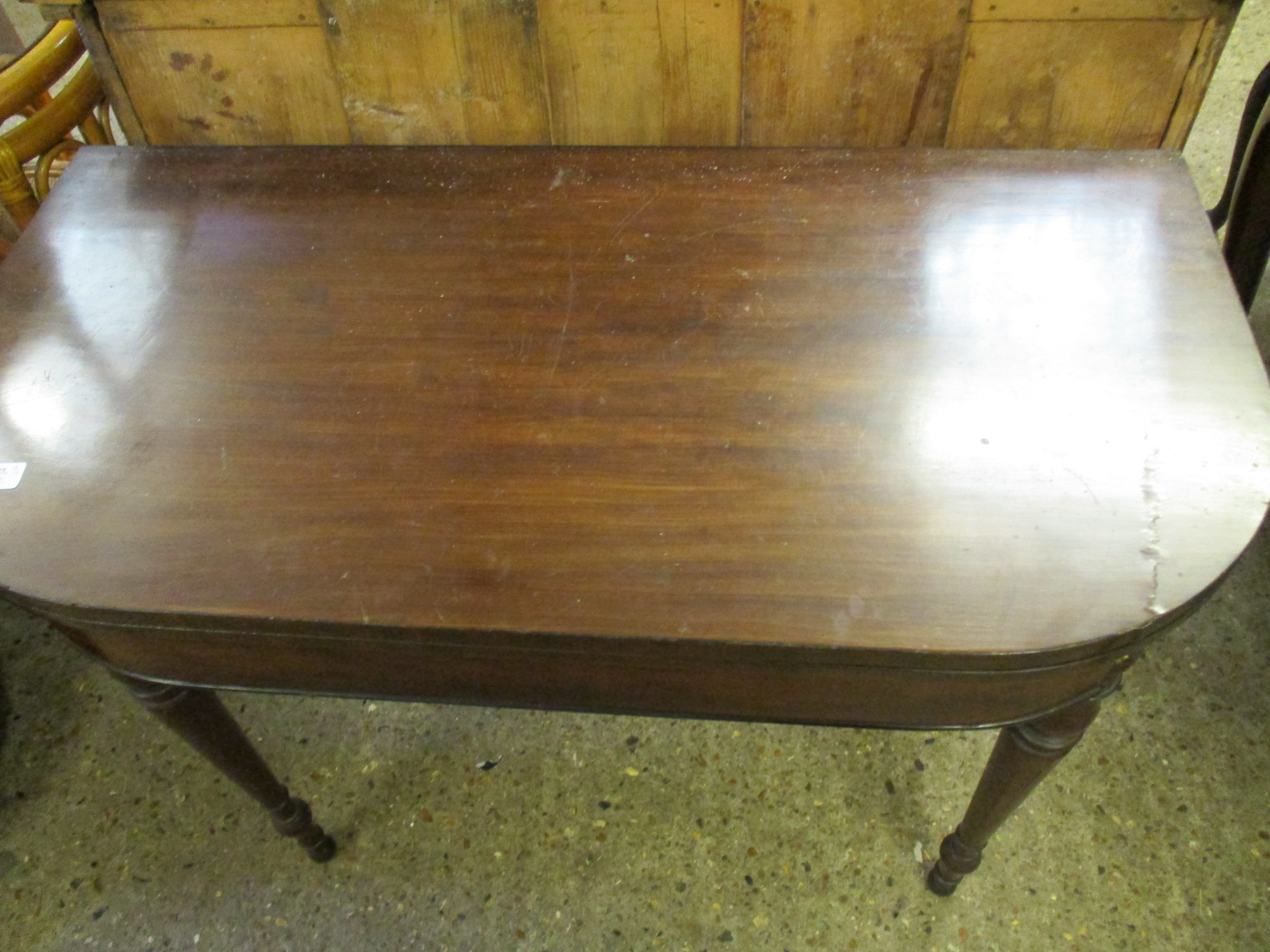 C19th mahogany fold-over Card Table, raised on turned legs, width 92cm - Image 3 of 5