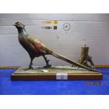 Cold painted cast Table Lighter, formed as a Pheasant, base length 31cm
