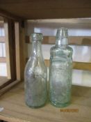 Collection of local-interest vintage Bottles, comprising: Stoneware Vase, bottle for Hunts Ginger,