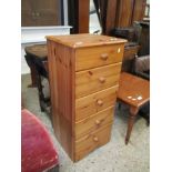 Modern pine 5-drawer pillar Chest, width 42cm