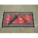 North African Prayer Mat with geometric border and stylised Animals, 110 x 57cm, t/w two modern