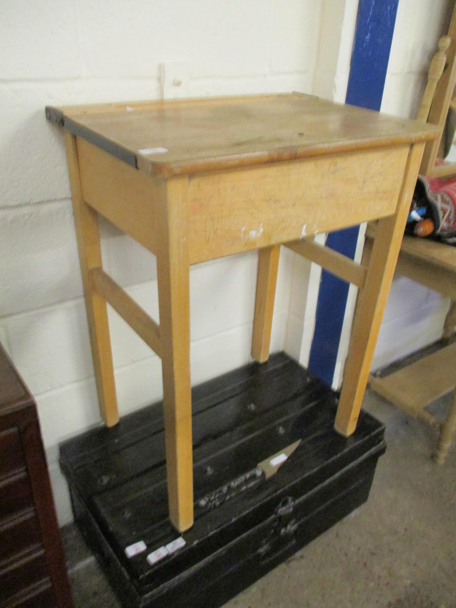 Beechwood single lift-up vintage School Desk, width 61cm