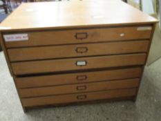 Teak framed large six-drawer Plan Chest, width 117cm depth 92cm