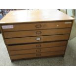 Teak framed large six-drawer Plan Chest, width 117cm depth 92cm