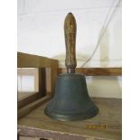 Large brass Hand Bell, with turned wood Handle, 27cm