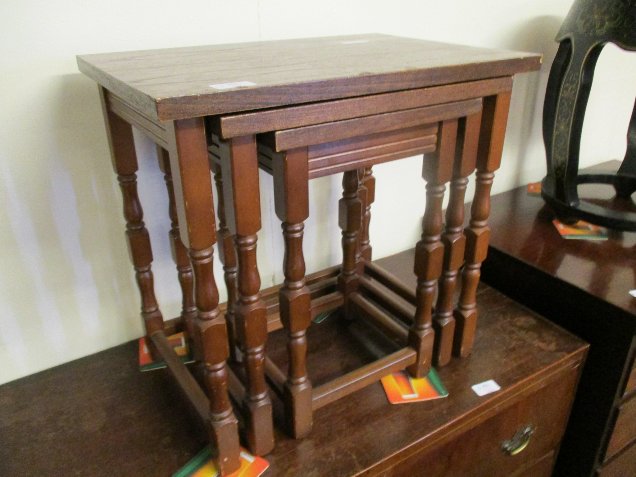 Nest of three teak-effect small Tables, width 48cm - Image 2 of 3