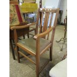 Tall early C20th Arts & Crafts style rustic oak Chair.