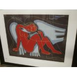 Coloured ltd edition Print, framed and glazed, after GEORGES KOTSONIS (b 1939) "ANGEL" singed/