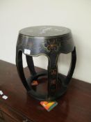 Modern Eastern-style occasional Table, of cut-out barrel form, with mother-of-pearl inlaid top and