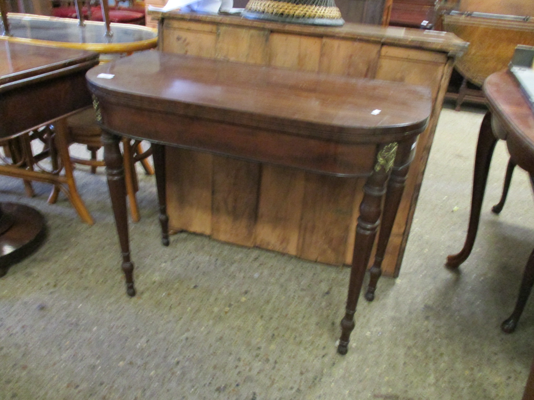 C19th mahogany fold-over Card Table, raised on turned legs, width 92cm