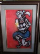 Large fromed Artwork depicting a tribal woman