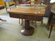 Victorian mahogany fold-over Tea Table, raised on unusual l hexagonal column over a circular base,