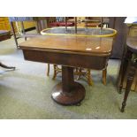 Victorian mahogany fold-over Tea Table, raised on unusual l hexagonal column over a circular base,