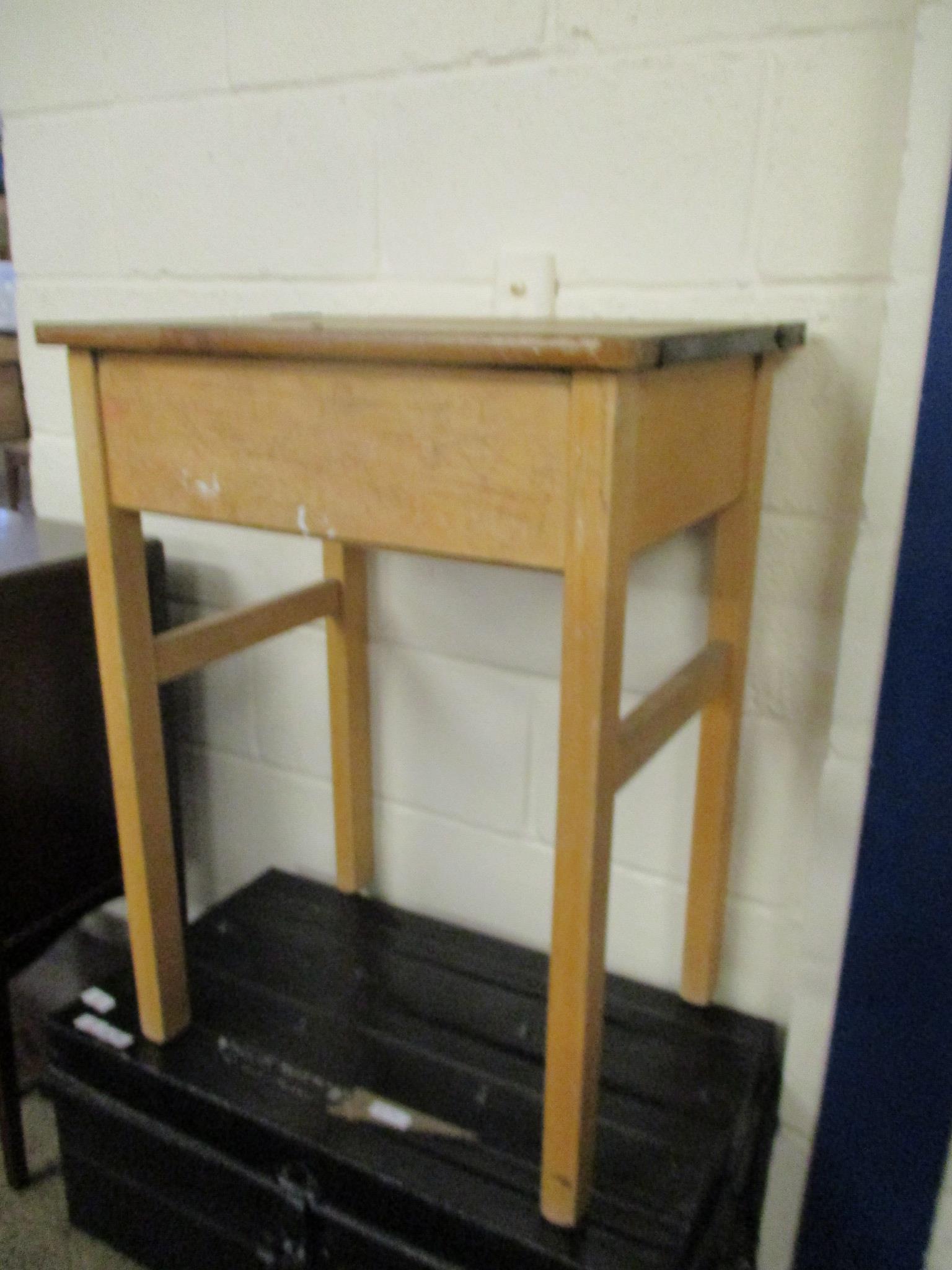 Beechwood single lift-up vintage School Desk, width 61cm - Image 2 of 4