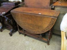 Oak circular drop-leaf gateleg Table, with carved decoration to top, 130 x 106cm extended