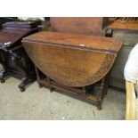 Oak circular drop-leaf gateleg Table, with carved decoration to top, 130 x 106cm extended