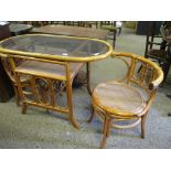 Bamboo glass-topped Tabel and two Chair Set, length 104cm