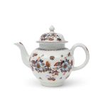 18th century English porcelain tea pot, probably Liverpool, the underglaze blue design decorated