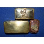 Group of three military brass tins, one inscribed "Lt F J Southgate, RFA", two further tins with