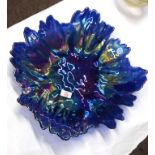 Large Swedish art glass dish with leaf edges