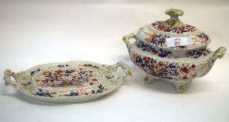 19th century stoneware tureen, cover and stand, all decorated with a Japan pattern in Mason's