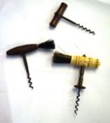 Collection of three corkscrews, one with bone handle (3)