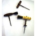 Collection of three corkscrews, one with bone handle (3)