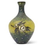 Green glass Art Deco cameo vase enamelled by Andre Delatte Meuller Freres Nancy with a floral design
