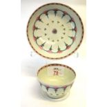 Lowestoft porcelain tea bowl and saucer with a turquoise design