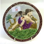 Pearlware circular plaque of Prometherus and the eagle, 18cm diam