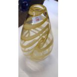 Early large glass vase decorated with yellow swirls with Murano sticker to side