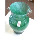 Art glass vase made in Finland, with a pale swirl design with two handles