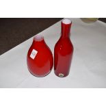 Two Art glass shaped Swedish vases with stickers