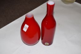 Two Art glass shaped Swedish vases with stickers