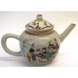 18th century Chinese porcelain teapot with a polychrome design of Chinese characters together with