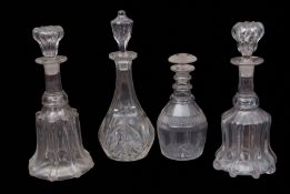 Group of four 19th century cut glass decanters of various shapes and sizes, largest 32cm high (4)