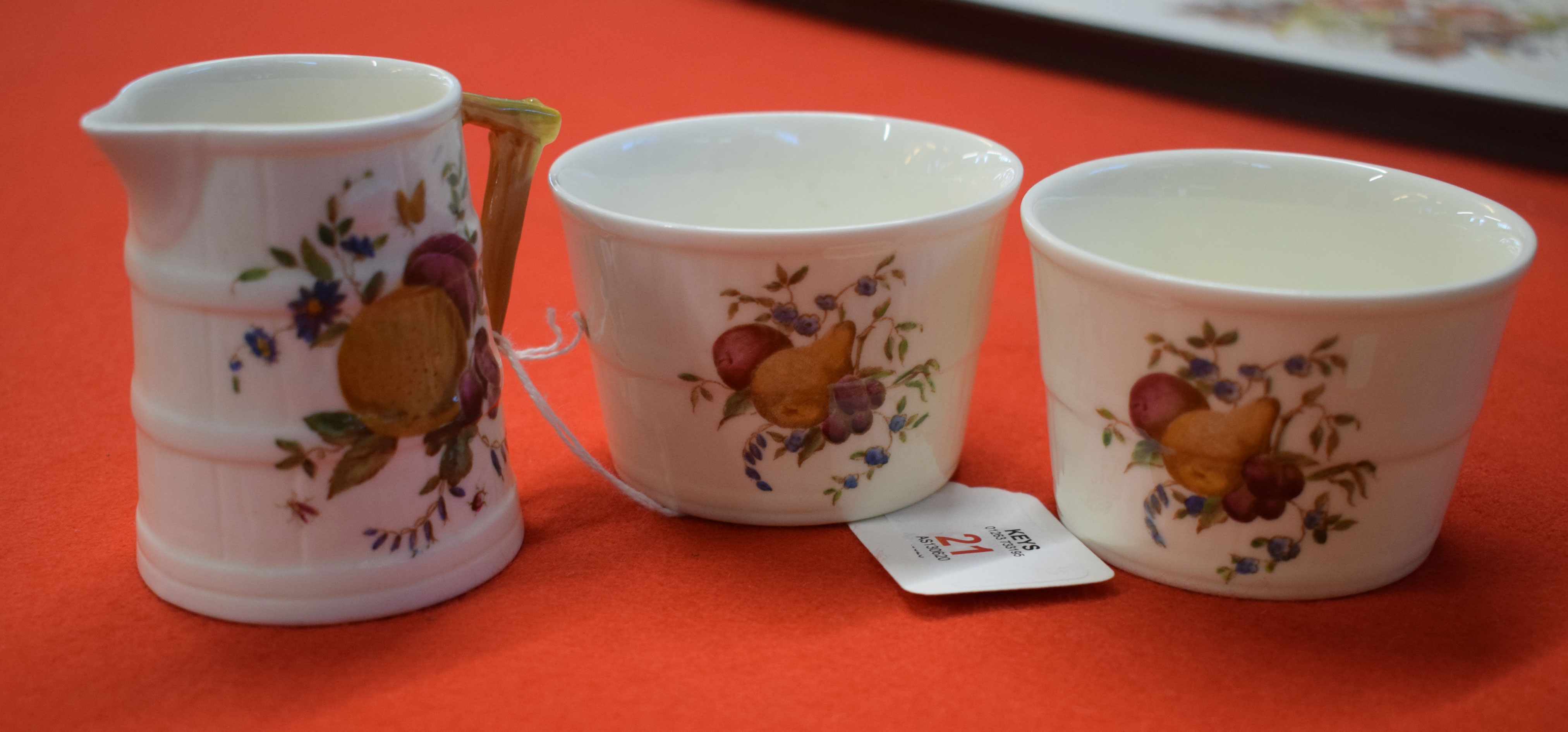 Group of three Royal Worcester pieces all decorated with fruit with green factory mark to base (3)