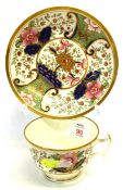 Swansea porcelain London shaped cup and saucer with a Japan pattern, with factory mark in red to