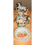 Group of Staffordshire wares including model of dog, horse and hunting scene with 2 Staffordshire