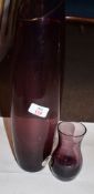 Tall Swedish Art glass vase, plum coloured