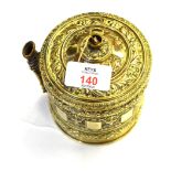 Brass string holder with relief decoration, 10cm high