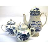 Group of English porcelain and pottery comprising 18th century Worcester teapot with a blue