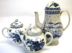 Group of English porcelain and pottery comprising 18th century Worcester teapot with a blue