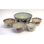 Group of 18th century Chinese porcelain bowls including a blue and white example with Kangxi