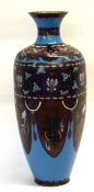 Large cloisonne vase of faceted form with decoration of mythical beasts and flowers on a turquoise