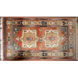 Late 20th century Kabir wool rug with medallion patterns in beige, blue and green to a pink