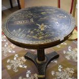 Chinoiserie style pair of circular tables, 79cm diam (2)