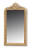 19th century gilded and painted overmantel mirror with a wrythen and acanthus leaf border, gilt slip